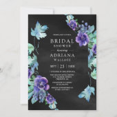パープルウォーターカラーアネモンスブラックブライダルシャワー 招待状 (正面)