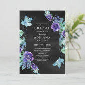 パープルウォーターカラーアネモンスブラックブライダルシャワー 招待状 (スタンド正面)