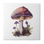 パープルウォーターカラーウッドランドマッシュルームコテージコア タイル (正面)