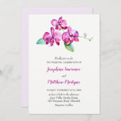 パープルウォーターカラーオーキッド結婚フローラ 招待状 (正面/裏面)