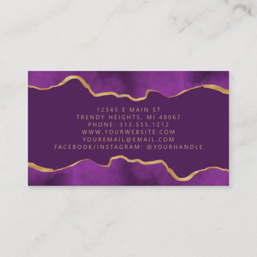 パープルウォーターカラーゴールドフォイルラグジュアリー 名刺 (裏面)
