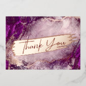 パープルウォーターカラーシックバラ金ゴールド大理石ありがとう 箔シーズンカード (正面)