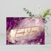 パープルウォーターカラーシックバラ金ゴールド大理石ありがとう 箔シーズンカード (立ち正面)