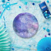 パープルウォーターカラースターリースカイ宇宙ラバー銀河系 ペーパープレート (パーティー)