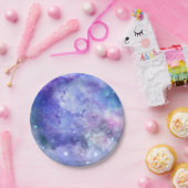 パープルウォーターカラースターリースカイ宇宙ラバー銀河系 ペーパープレート (パーティー)