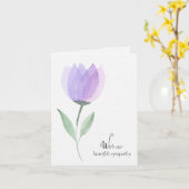パープルウォーターカラーチューリップ悔やみや弔慰 カード (黄色い花)
