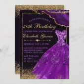 パープルウォーターカラードレスエーゲート誕生日 招待状 (正面/裏面)