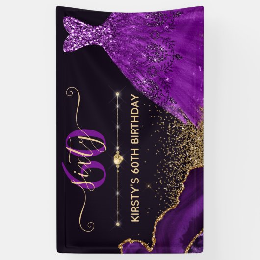 パープルウォーターカラードレスエーゲート誕生日 横断幕 (縦)