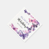 パープルウォーターカラーバタフライガールズ誕生日 スタンダードカクテルナプキン (角)