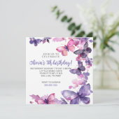 パープルウォーターカラーバタフライガールズ誕生日 招待状 (スタンド正面)