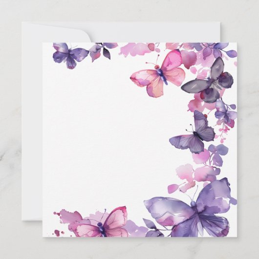 パープルウォーターカラーバタフライガールズ誕生日 招待状 (裏面)