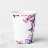 パープルウォーターカラーバタフライガールズ誕生日 紙コップ (裏面)