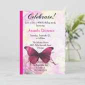 パープルウォーターカラーバタフライバースデーパーティー 招待状 (スタンド正面)