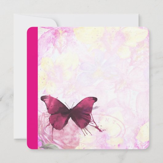 パープルウォーターカラーバタフライブライダルシャワー 招待状 (裏面)