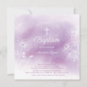 パープルウォーターカラーバプティスマ《キリスト教》洗礼式や命名式 招待状 (正面)