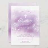 パープルウォーターカラーバプテスマ《キリスト教》洗礼式や命名式 招待状 (正面/裏面)