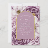 パープルウォーターカラーバラ&金ゴールドアーチ 招待状 (正面)