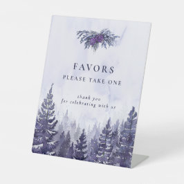 パープルウォーターカラーパインツリーフォレスト結婚式の引き出物 台座サイン