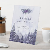 パープルウォーターカラーパインツリーフォレスト結婚式の引き出物 台座サイン (インサイチュ)