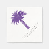 パープルウォーターカラーパームツリーウォーターカラー披露宴 スタンダードカクテルナプキン (正面)
