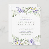 パープルウォーターカラーフジテリアブライダルシャワー インビテーションポストカード (正面/裏面)