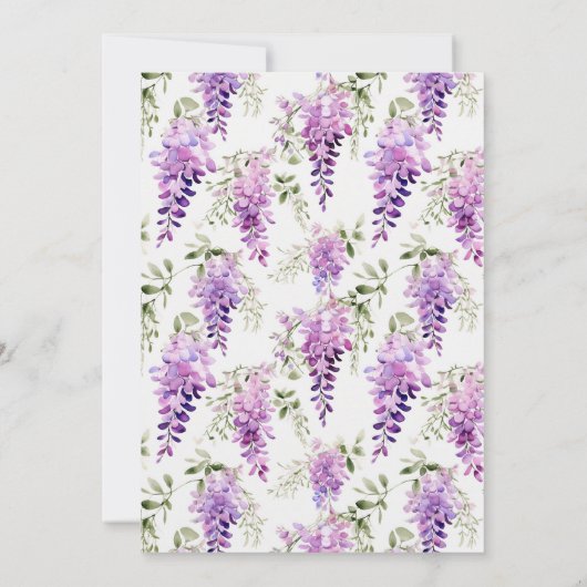 パープルウォーターカラーフジテリアブライダルシャワー 招待状 (裏面)