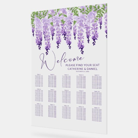 パープルウォーターカラーフジテリア薄紫結婚フローラ アクリルサイン (傾斜)