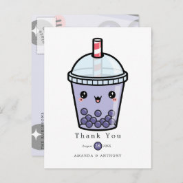 パープルウォーターカラーフラワーウェディング感謝ポストカード ポストカード