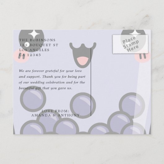 パープルウォーターカラーフラワーウェディング感謝ポストカード ポストカード (裏面)