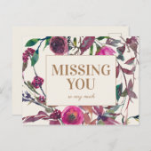 パープルウォーターカラーフラワーゴールド 寂しいあなたに ポストカード (正面/裏面)