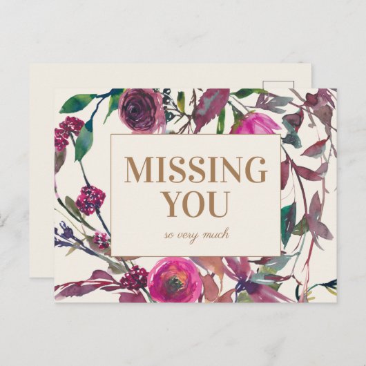 パープルウォーターカラーフラワーゴールド 寂しいあなたに ポストカード (正面/裏面)