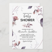 パープルウォーターカラーフラワーズベビーシャワー招待状 招待状 (正面/裏面)