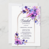 パープルウォーターカラーフローラアーチブライダルシャワー 招待状 (正面)