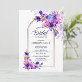 パープルウォーターカラーフローラアーチブライダルシャワー 招待状 (スタンド正面)