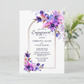 パープルウォーターカラーフローラアーチ婚約パーティ 招待状 (スタンド正面)