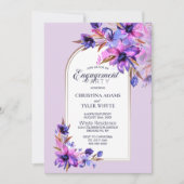 パープルウォーターカラーフローラアーチ婚約パーティ 招待状 (正面)