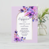 パープルウォーターカラーフローラアーチ婚約パーティ 招待状 (スタンド正面)