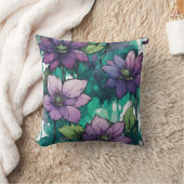 パープルウォーターカラーフローラエメラルドグリーン葉 クッション (ブランケット)