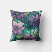 パープルウォーターカラーフローラエメラルドグリーン葉 クッション (裏面)