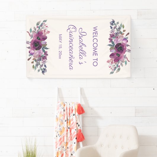 パープルウォーターカラーフローラクインセアニラウェルカムバーン 横断幕 (インサイチュ)