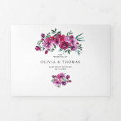 パープルウォーターカラーフローラハート結婚ブーケ 三つ折り招待状 (カバー)