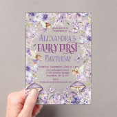 パープルウォーターカラーフローラフェアリー第1誕生日 アクリル招待状 (インサイチュ (ポータブル))