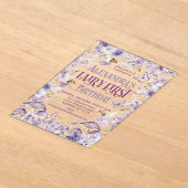 パープルウォーターカラーフローラフェアリー第1誕生日 アクリル招待状 (レイダウン)