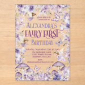 パープルウォーターカラーフローラフェアリー第1誕生日 アクリル招待状 (正面)