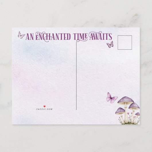 パープルウォーターカラーフローラフェアリー第1誕生日 インビテーションポストカード (裏面)