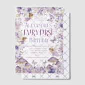 パープルウォーターカラーフローラフェアリー第1誕生日 ベラム紙招待状 (オフセット (招待状))