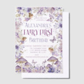 パープルウォーターカラーフローラフェアリー第1誕生日 ベラム紙招待状 (オフセット)