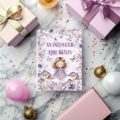 パープルウォーターカラーフローラフェアリー第1誕生日 招待状