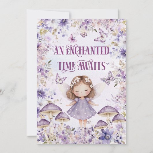 パープルウォーターカラーフローラフェアリー第1誕生日 招待状 (裏面)