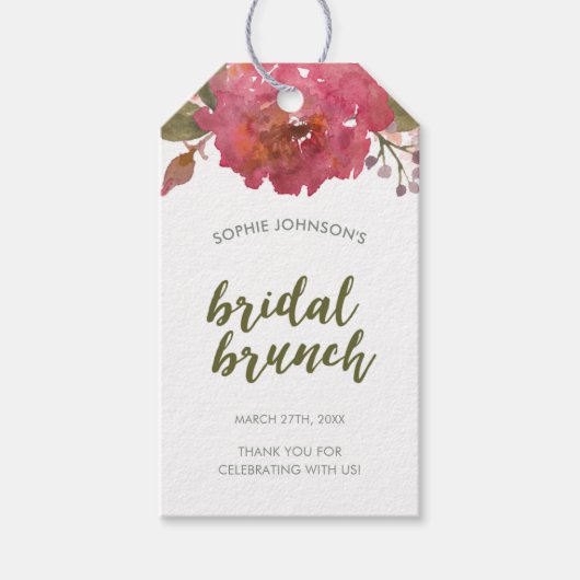 パープルウォーターカラーフローラブライダルブランチメッセージカード ギフトタグ (正面)